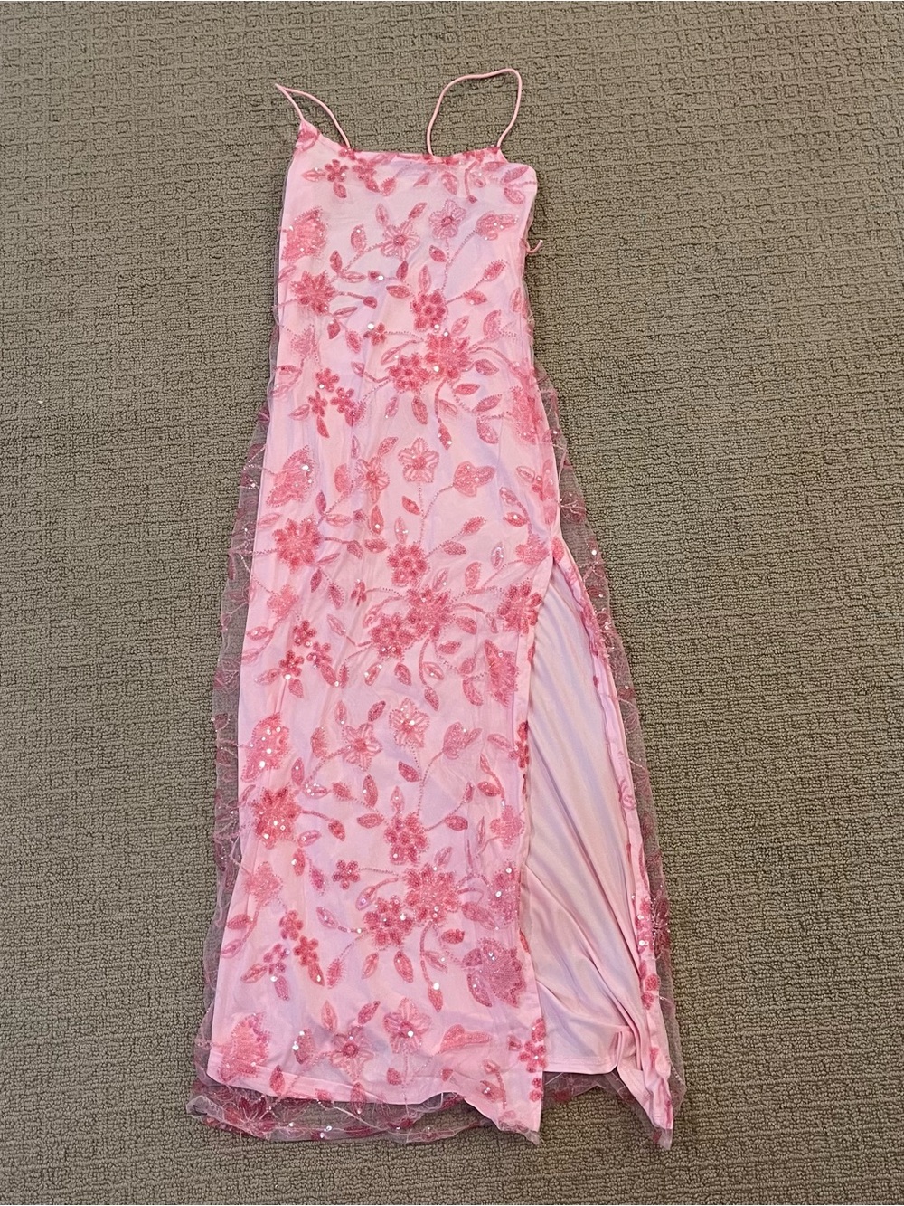 New without Tags Pink Floral Sequin Maxi Dress with Spaghetti Straps